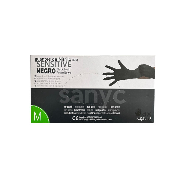Guantes de nitrilo negro talla M 5,5 gramos caja 100