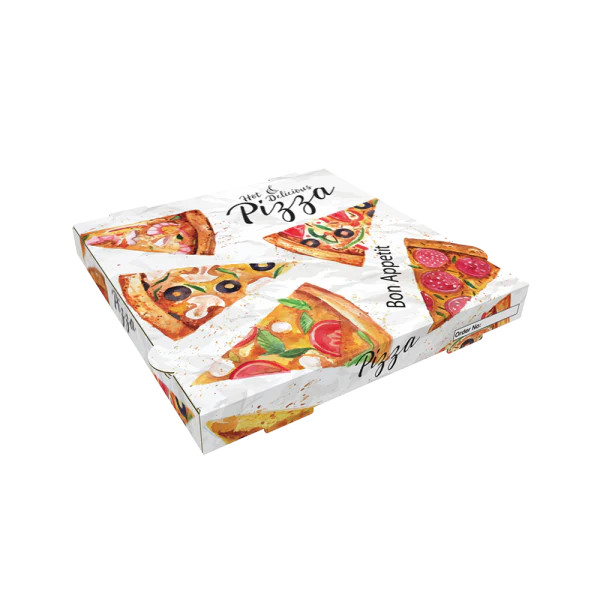 Caja de pizza cartón decorada 30x30 cm, paquete 100 uds.