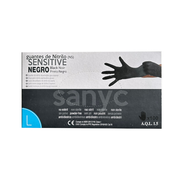 Guantes de nitrilo negro talla L 5,5 gramos caja 100