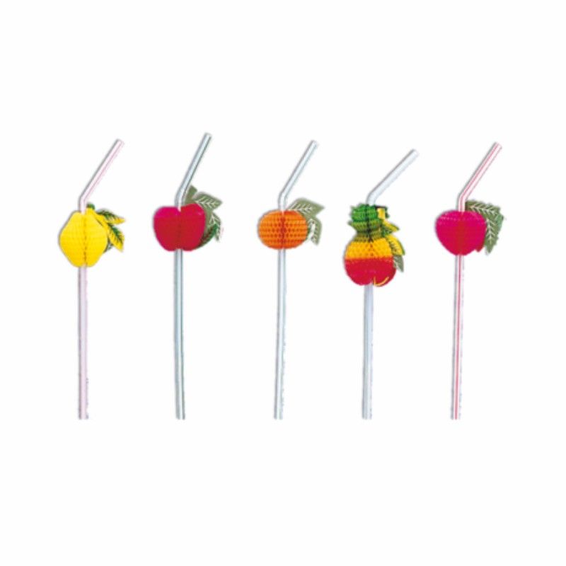 Pajitas con fleco decoración frutas 23 cm